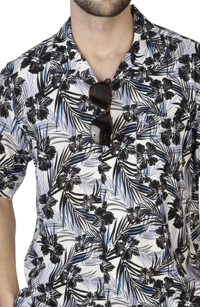 Shop Tailorbyrd Hibiscus Leaves Camp Shirt In Navy