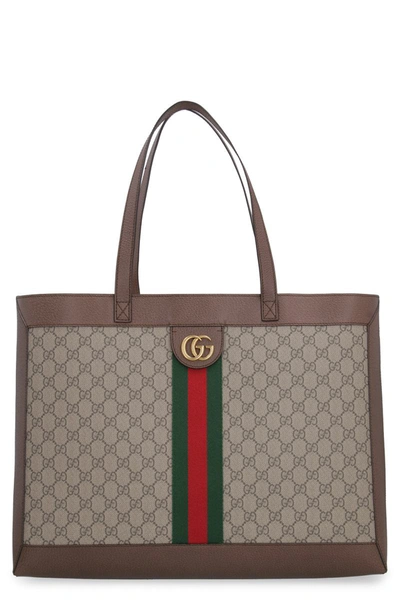 Shop Gucci Ophidia Gg Supreme Fabric Tote Bag In Beige