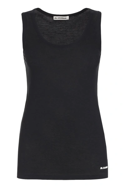 Jil Sander Black Crewneck Sleeveless Top In Cotton In Blue