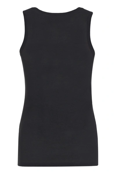 Jil Sander Black Crewneck Sleeveless Top In Cotton In Blue