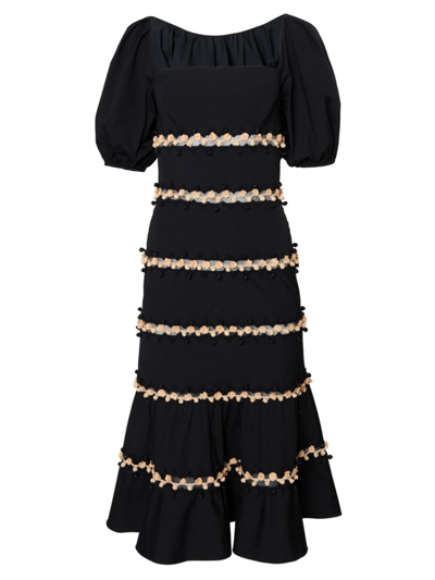 Shop Carolina Herrera Women's Embroidered Floral Stripe Dress In Black Multi