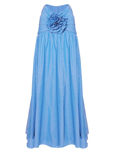 Shop Carolina Herrera Women's Gathered Stripe Flower Maxi Skirt In Tropical Blue