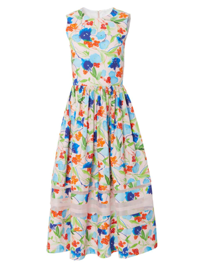 Shop Carolina Herrera Women's Floral Sleeveless A-line Midi-dress In Blush Multi