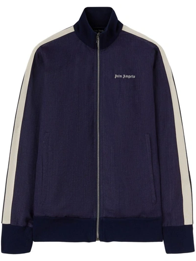 Shop Palm Angels Jacket With Stripes Detail In Blue