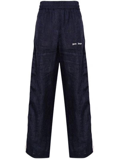 Shop Palm Angels Stripe Detail Trousers In Blue