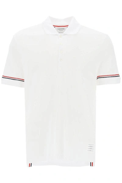 Shop Thom Browne Tricolor Intarsia Polo Shirt In White