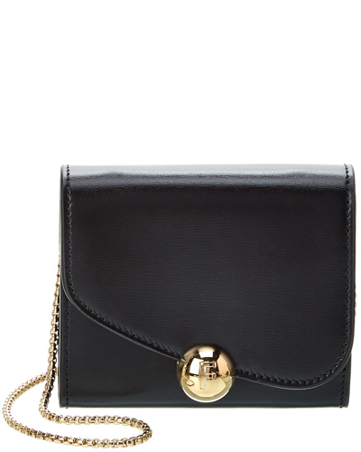 Shop Ferragamo Asymmetrical Flap Leather Compact Wallet On Chain In Black