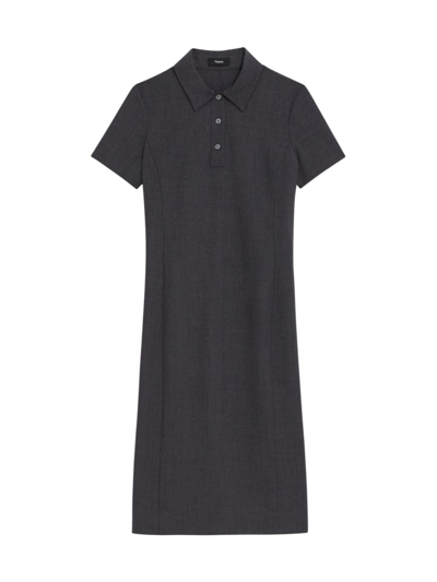 Shop Theory Women's Stretch Wool Knee-length Polo Dress In Charcoal Melange