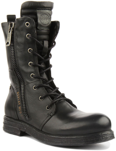 Pre-owned Replay Evy Damen Leder Schnürsenkel Militär Vintage Stiefel Schwarz Grösse Uk 3 -