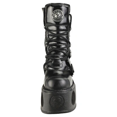 Pre-owned New Rock Rock Patent Spring Neptuno Unisex Black Stiefel Plattform - 42 Eu In Schwarz