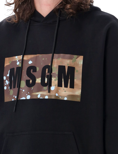 Shop Msgm Camo Box Logo Hoodie In Black