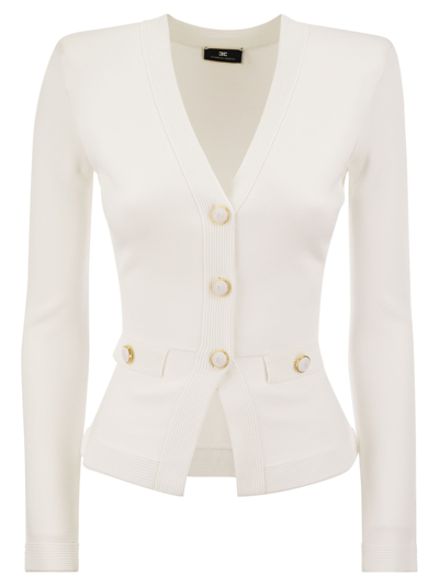 Shop Elisabetta Franchi Shiny Viscose Cardigan With Twin Buttons In Ivory