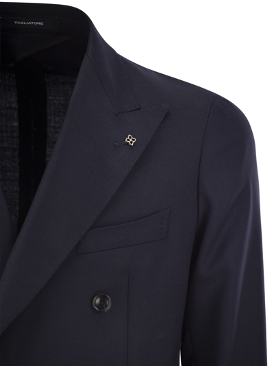 Shop Tagliatore Double-breasted Cashmere Jacket In Blue