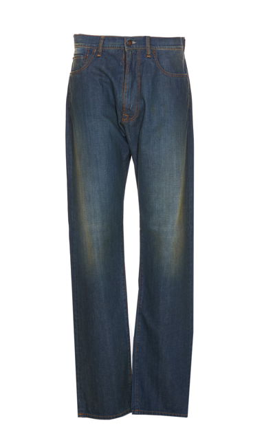 Shop Maison Margiela Americana Wash Denim Jeans With Lapel In Blue