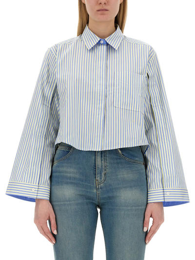 Shop Victoria Beckham Cropped Fit Shirt In Blu