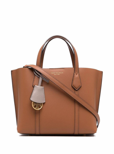 Shop Tory Burch Perry Small Brown Tote Bag With Removable Shoulder Strap In Grainy Leather Woman
