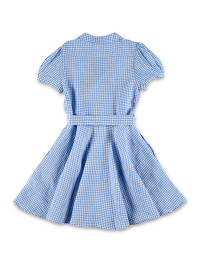 Shop Ralph Lauren Belted Gingham Linen Dress In L.blue