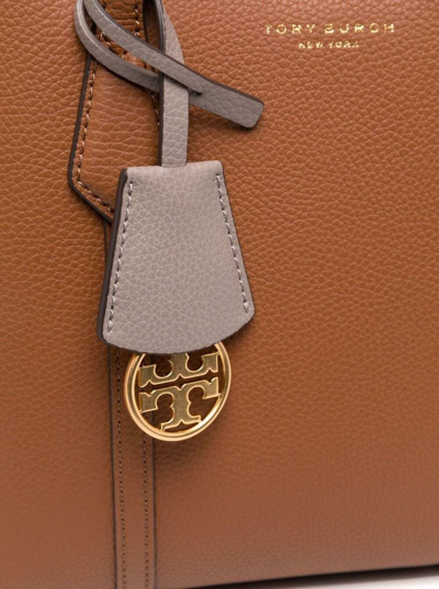 Shop Tory Burch Perry Small Brown Tote Bag With Removable Shoulder Strap In Grainy Leather Woman