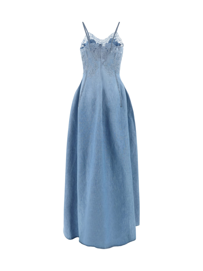 Shop Ermanno Scervino Denim Long Dress In Bright Cobalt