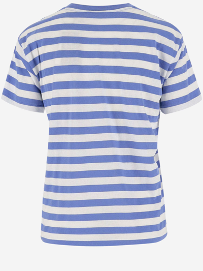 Shop Ralph Lauren Polo Bear Striped Cotton T-shirt In Blue