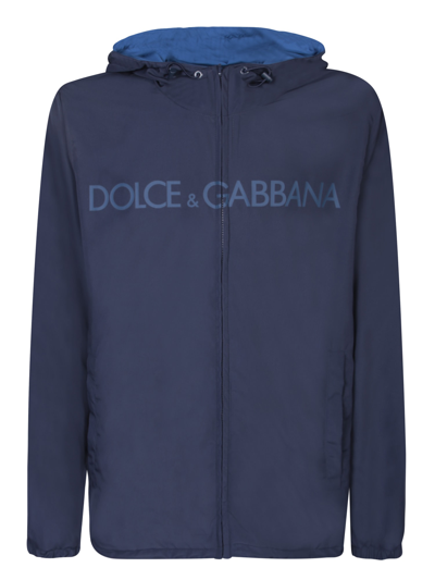 Shop Dolce & Gabbana Windbreaker Logo Black Jacket In Blue