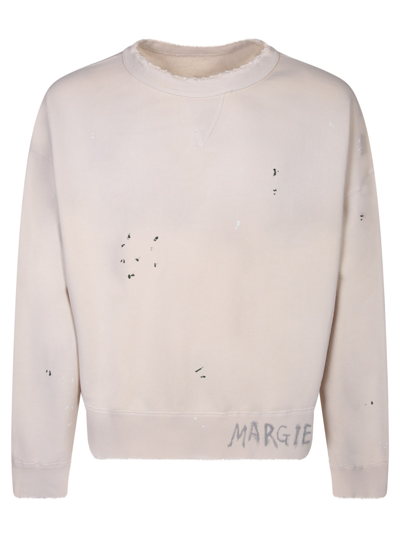 Shop Maison Margiela Logo Ecru Sweatshirt In Bordeaux