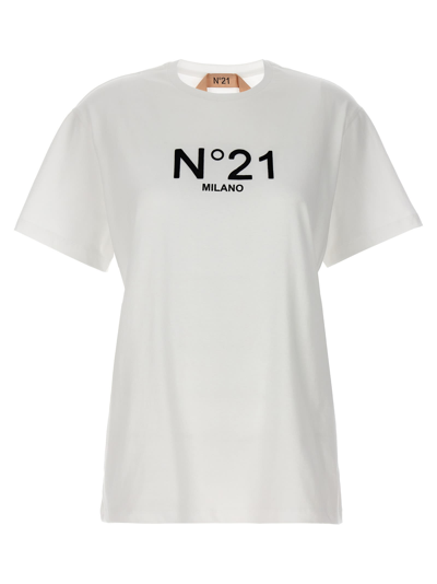 Shop N°21 Flocked Logo T-shirt In White