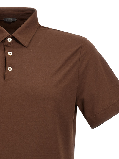 Shop Zanone Ice Cotton Polo Shirt In Brown