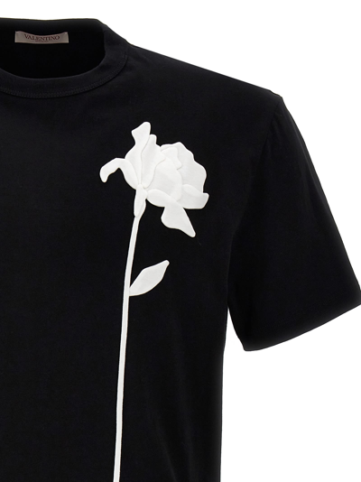 Shop Valentino Flower Embroidery T-shirt In White/black