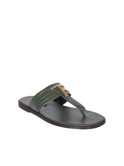 Shop Tom Ford Crocodile Green Thong Sandals