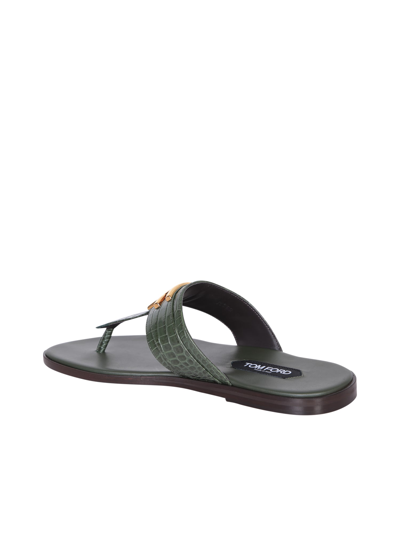Shop Tom Ford Crocodile Green Thong Sandals