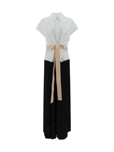 Shop Fabiana Filippi Long Dress In Bianco Ottico/nero