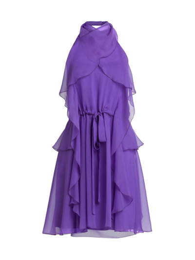 Shop Alberta Ferretti Women's Ruffled Silk Chiffon Halterneck Minidress In Violet
