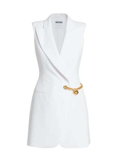 Shop Moschino Women's Chains & Hearts Tailored Minidress In White