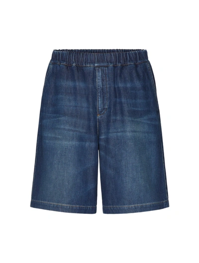 Shop Valentino Bermuda Shorts In Chambray Denim In Blue