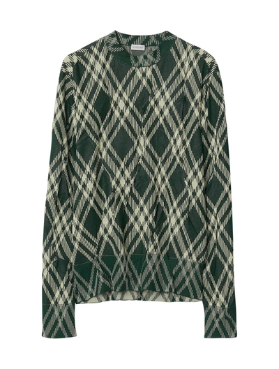 Burberry Check Cotton Blend Crinkled Sweater In Black