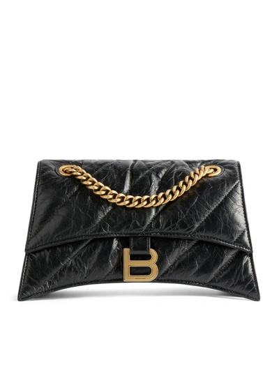 Shop Balenciaga Crush Bag With Small Quilted Chain For Women In Black