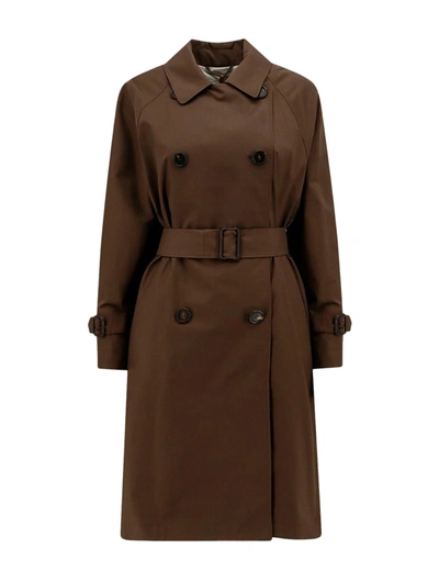 Shop Max Mara The Cube Distressed Cotton Trench Coat With Belt At The Waist In Brown