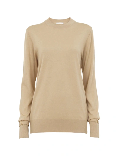Shop Chloé Fitted Crew Neck Sweater In Nude & Neutrals