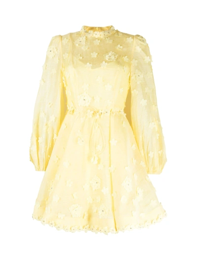 Shop Zimmermann Linen-silk Blend Minidress In Yellow & Orange