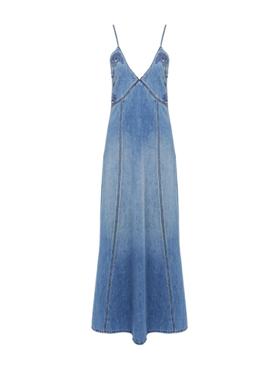 Shop Chloé Long And Flared Denim Dress In Blue
