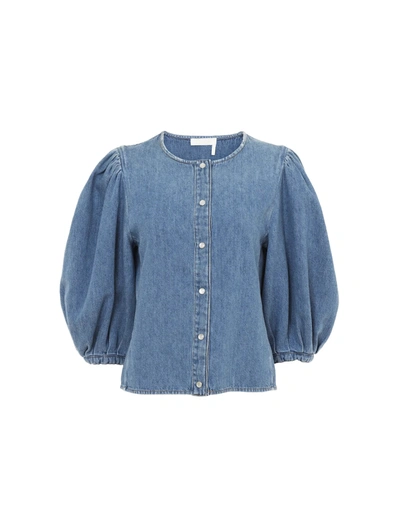 Shop Chloé Shirt Recycled Cotton Linen Chloe Denim In Blue