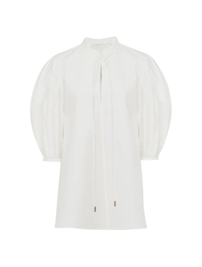 Shop Chloé Tunic Style Shirt With Ribbon In Nude & Neutrals