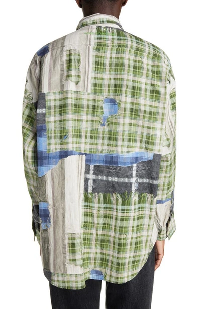 Shop Acne Studios Oversize Plaid & Stripe Patchwork Button-up Shirt In Green Multi