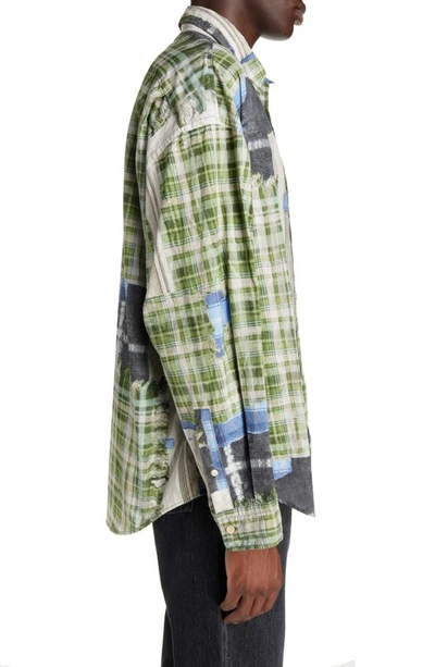 Shop Acne Studios Oversize Plaid & Stripe Patchwork Button-up Shirt In Green Multi