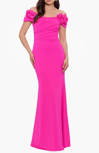 Shop Betsy & Adam Rosette Off The Shoulder Scuba Gown In Pink