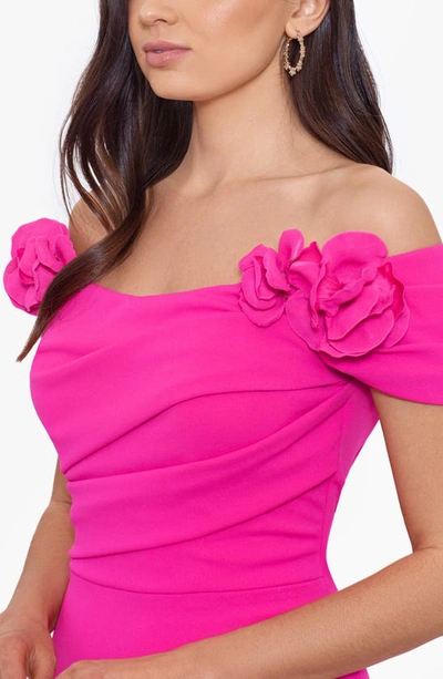 Shop Betsy & Adam Rosette Off The Shoulder Scuba Gown In Pink