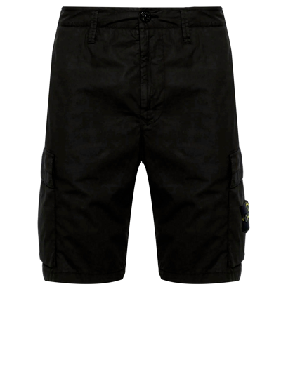 Shop Stone Island Cargo Bermuda Shorts In Black