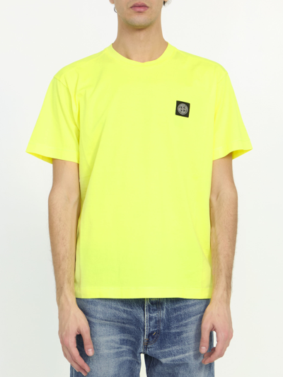 Shop Stone Island Cotton Tshirt In Yellow