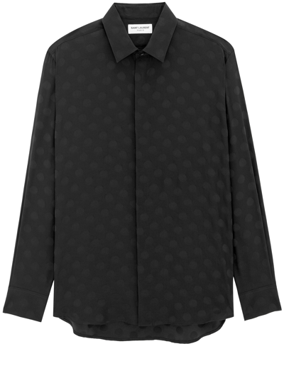 Shop Saint Laurent Polkadot Silk Shirt In Black